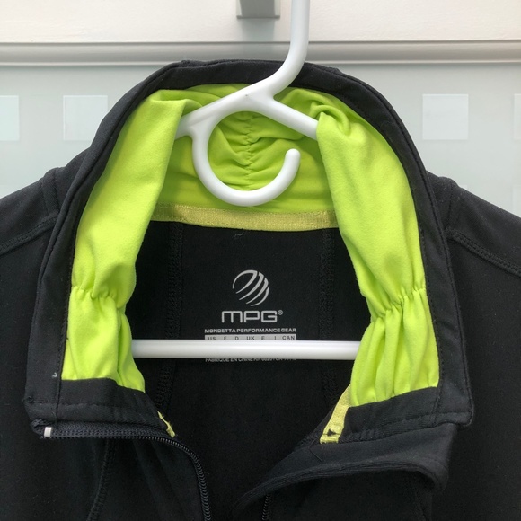 πHPπ MPG Black DayGlo Green Ruched Collar Reflective Slim Fit Athletic Jacket - Picture 4 of 14